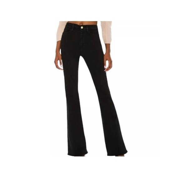 Frame Denim Le One Flare Size 2 Black Larsen Wash Organic Cotton Jeans - Picture 1 of 15